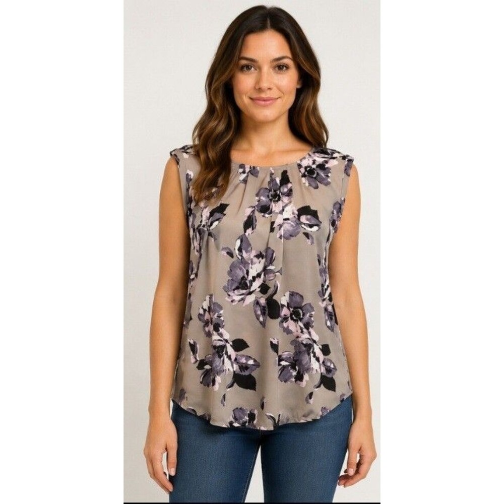 The Limited Sz XL Floral Blouse Womens Sleeveless Pull Over Top Pleated Top